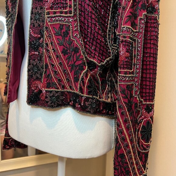 Vintage Niteline by Della Roufogali Red Beaded jacket, SIze Medium - Picture 7 of 14